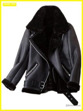 Faux Shearling Moto Jacket Thick Lined Parka Winter Coat Leather Jacket